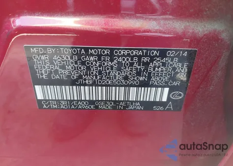 2014 Lexus Is 250 from USA, damaged, VIN JTHBF1D20E5030990